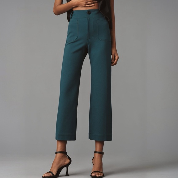 NWT Anthropologie Maeve The Colette Cropped Wide-Leg Ponte Pants Blue Green 26 - Picture 2 of 4